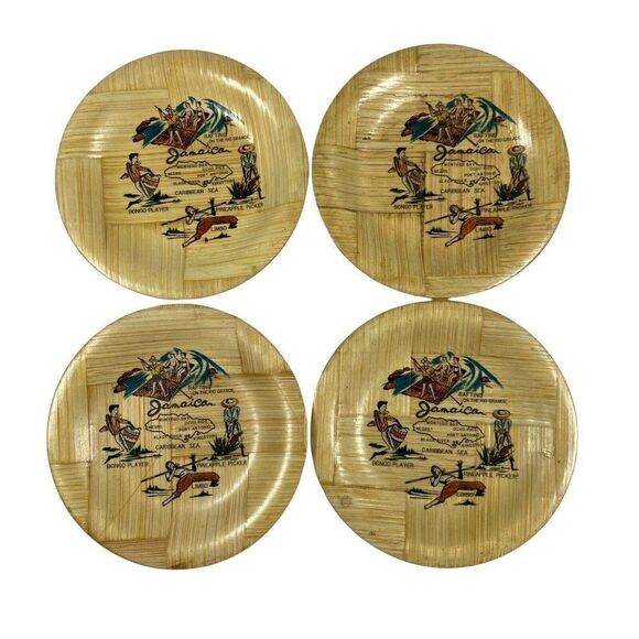 Jamaica Rafting On The Rio Grande Bamboo Plate 4” Set Of 4 Small Bowls Coaster - Picture 1 of 5